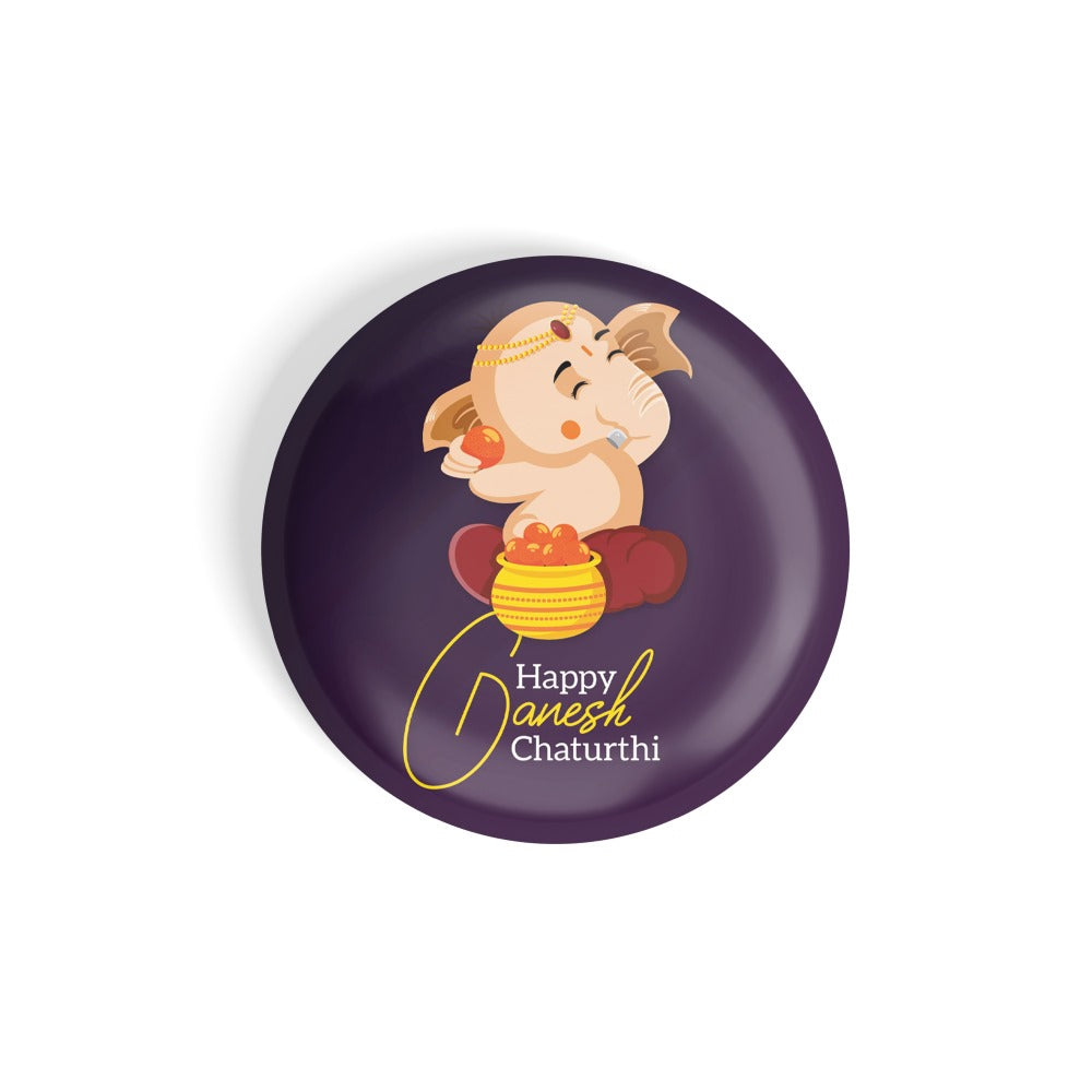 dhcrafts Round Fridge Magnet Purple Ganesha Chaturthi D1 Glossy Finish Design Pack of 1 (58 mm)